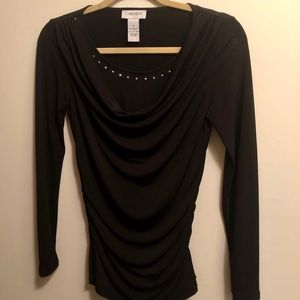 Black embellished cowl top